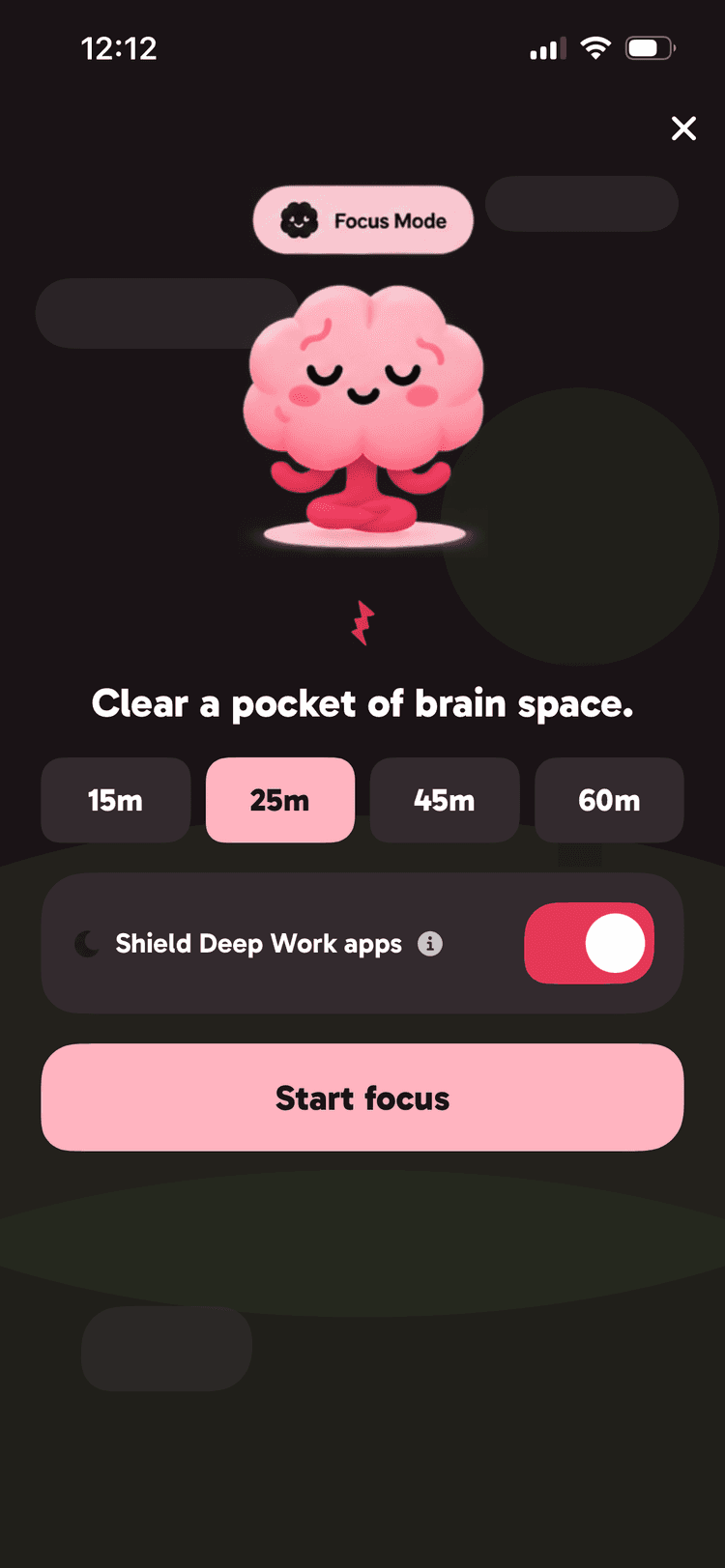 Brainmelt Focus mode screen